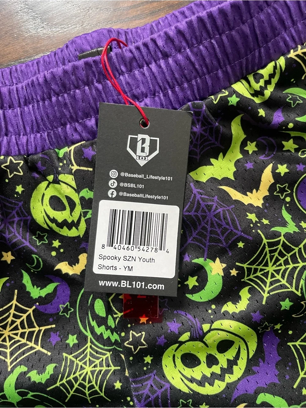 Baseball lifestyle 101 Purple & Neon Green athletic shorts. Size youth medium - Picture 3 of 5